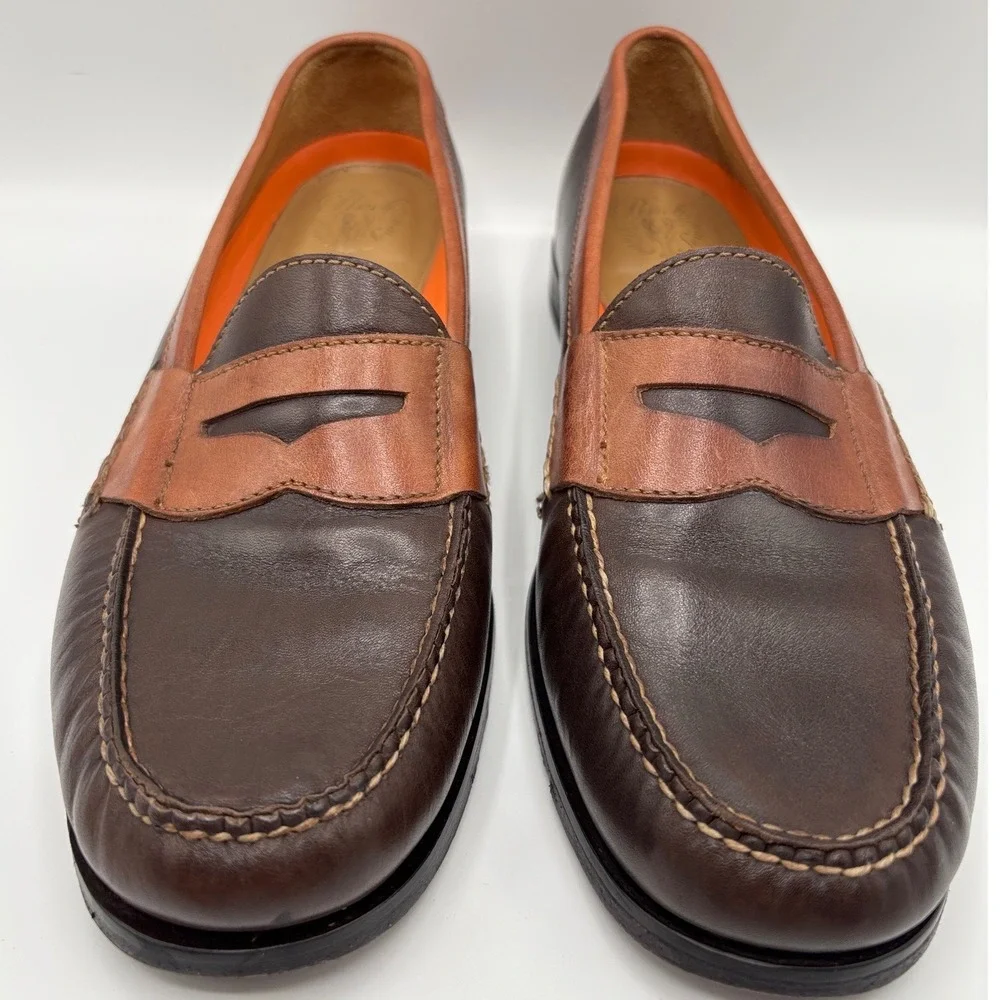 Cole Haan Men's Two-Tone Brown Leather Penny Loafers Dress Casual Shoes Size 10